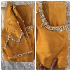 Here Are The Latest Designs For Bridal Blouses With Maggam Work. The Maggam Work With Kundan, Thread And Spring Can Be Customised Along With The Cloth Color You Want To Choose. Having These Kind Of Maggam Work Blouses Is Very Trendy For Traditional Gatherings And Poojas.  This Enhances The Beauty Of Any Saree When This Is Teamed Up With Different Kind Of Maggam Designs. The Combination Of Aari And Zardosi Works Make This Maggam Designs Look Very Elegant And Beautiful. We Customize The Blouse As Per Your Measurements And The Preferred Colours. You Just Have To Share The Saree Colour And We Will Take Care Of Everything. Disclaimer: Colour May Slightly Vary Due To Photography Effects And Screen Resolution. We Do Our Best To Reach Your Expectation As We Understand The Pulse Of Our Customers. Unique Aari Work Designs, Arri Design, Embroidery Blouse Saree, Maggam Designs, Netted Blouse Designs, Latest Bridal Blouse Designs, Maggam Work Blouse, Latest Blouse Designs Pattern, Sari Design