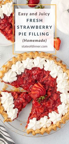 A whole strawberry pie filling with 2 slices missing. Pie Filling Uses, Homemade Strawberry Pie Filling, Using Frozen Strawberries, Easy Fruit Pie, Homemade Strawberry Pie, Flaky Pie Crust Recipe, Fresh Strawberry Pie, Strawberry Pie Filling, Frozen Berries