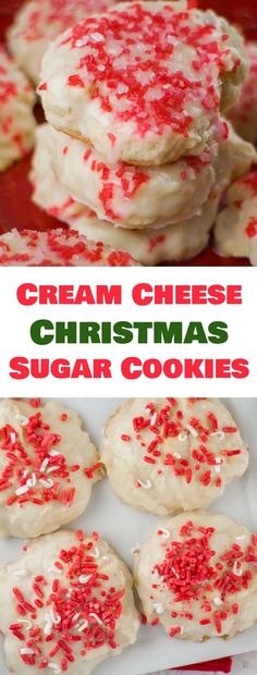 cream cheese christmas sugar cookies with sprinkles on top and in the middle