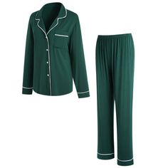 Womens Terno Pajama Set Soft PJ Long Sleeve Alwyn Home Color: Dark Green, Size: XXL | Alwyn Home Andrina Womens Pajama Set Button Down Sleepwear Long Sleeve Nightwear Long Pants Pj Set S-XXL 34.0 H in greenPolyester in Dark Green | 2XL | Wayfair Womens Pajama, Womens Pyjama Sets, Birthday List, Pyjama Set, Pj Sets, Long Pants, Nightwear, Pajama Set, Dark Green