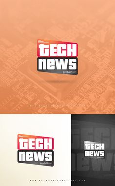 the tech news logo is shown in three different colors and font styles, including red, black