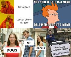 four different memes with the same man and woman talking on their cell phones, one is