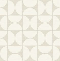 a beige and white geometric wallpaper design with circles on the side, in an overlapping pattern