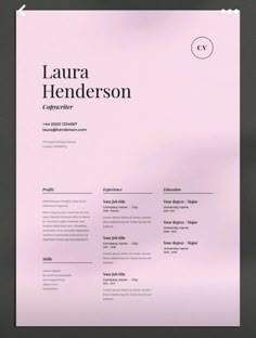 a pink and black resume on a gray background with the words lauren henderson above it