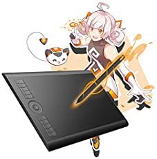 an anime character holding a pen and writing on a computer screen with another character in the background