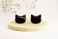 Black cat stud earrings, metal or plastic posts. Handmade item! Plastic studs with silicone plugs are perfect for you if you are allergic to metal or if you have recently pierced your ears. These black cat earrings are defenetly an eyecatcher! These small cute stud earrings are perfect for everyday wear. 🤩 Black cat stud earrings can be worn to any outfit. 🤩  They can be a wonderful cat lover gift, great pet jewelry for a cat mom of a black cat. Stud aesthetic earrings have metal posts. If you Stud Aesthetic, Cat Stud Earrings, Black Cat Earrings, Cute Ipad Cases, Anime Earrings, Aesthetic Earrings, Pet Jewelry, Goth Earrings, Cute Stud Earrings