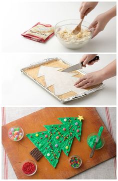 the process for making christmas tree cookies is shown