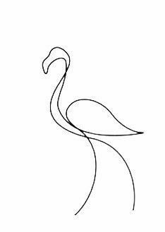 a black and white drawing of a flamingo standing on one leg with its head turned to the side