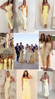 many different pictures of women in yellow dresses