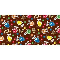 a brown fabric with cartoon characters and numbers on the front, is shown in full color