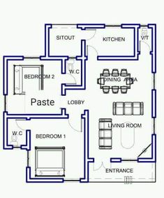 a blueprinted floor plan for a house with three bedroom, two bathroom and one living