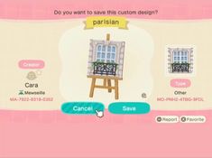 an animal crossing game screen with the caption do you want to save this custom design?