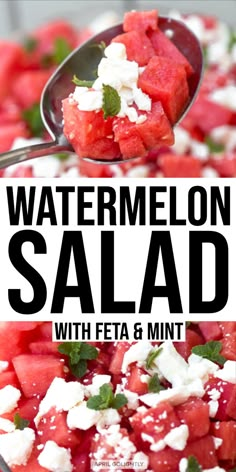 watermelon salad with feta and mint in a bowl