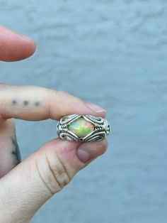 Ethiopian Opal set in Sterling Silver Wire.  It is a size 5 1/2 :) Opalite Ring Wire, Wire Weaving Ring, Rings Opal, Wire Wrapped Ring, Wire Jewelry Designs, Sterling Silver Wire Wrap, Mesa Az, Wire Rings, Wire Weaving