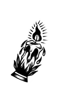 a black and white drawing of a candle with flames coming out of the flamer