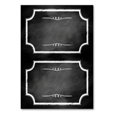 two black and white chalkboard banners with ornate designs on them, one is blank for the