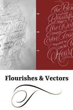 two different types of calligraphy with the words flourishes and lettering on them, one in