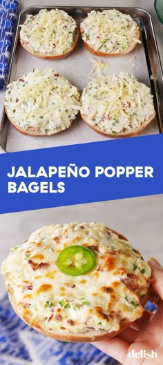 jalapeno popper bagels on a baking sheet and in a pan