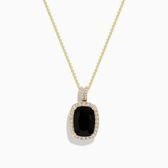 Effy Eclipse 14K Yellow Gold Onyx and Diamond Pendant Elegant 14k Gold Necklace With Black Enamel, Elegant Black Enamel 14k Gold Necklace, Black Enamel 14k Gold Necklace, Formal Black Onyx Necklace, Elegant 14k Gold Jewelry With Black Enamel, Fine Jewelry Black Necklace With Black Enamel, Black Onyx Jewelry For Formal Occasions, Formal Black Onyx Jewelry, Modern Black Formal Jewelry