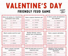 valentine's day printable game with the words, friends and family on it