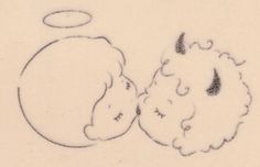 a drawing of two sheep facing each other