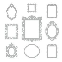 a set of nine ornate frames in different shapes and sizes, each with an individual's own design