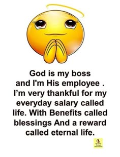 a yellow emo emo smiley face with the words god is my boss and i'm his employee