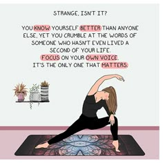 a woman is doing yoga on a mat with the words strange isn't?