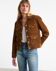 NILI LOTAN - $895.00 | Boxy jacket in stretch corduroy. Flap patch pockets. Signature crest snap buttons in gold. Snap closure at cuff. Seaming detail. Front and back yoke. Back tabs. Fully lined. Made in USA
#nililotan #AD #corduroyjacket #fashion Denim Editorial, Boxy Jacket, Cami Nyc, Dressy Pants, Nili Lotan, Corduroy Jacket, Short Shirts, Cotton Hoodie, Wide Leg Denim