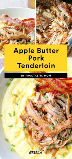 an apple butter pork tenderion is served over mashed potatoes