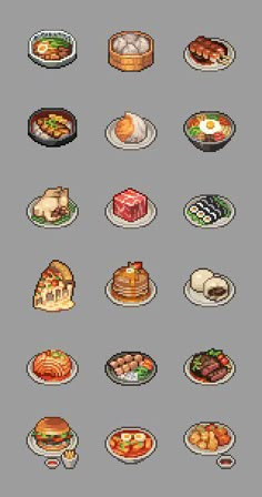 some food items are shown in pixel style, including breads and other things to eat