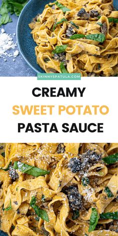 creamy, sweet potato pasta with basil and parmesan cheese is the perfect side dish