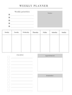 a printable weekly planner is shown in the middle of a page with notes and reminders