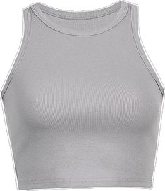 Trendy Fitted Tank Vest, Trendy Ribbed Summer Vest, Trendy Gray Cami Tank Top, Gray Ribbed Tank Top For Summer, Gray Ribbed Tank Top For Spring, Solid Color Y2k Tank Top For Summer, Trendy Solid Color Tank Crop Top, Y2k Style Solid Color Tank Top For Summer, Trendy Gray Sleeveless Tank Top