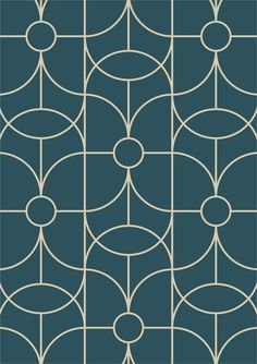 an art deco wallpaper pattern in blue and beige with circles on the top right side