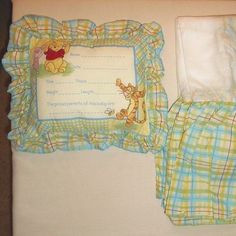 Infant Baby Boy Girl Vintage Rare Beautifully Designed Cute Winnie The Pooh Tigger 2 Piece Nursery Birth Announcement Decorative Pillow And Plaid Crib Skirt Dust Ruffle Set. Hard To Find. Will Make A Great Present. Approximate Measurements: Pillow Without Ruffle Area 9.5"X7.5"X2", With Ruffle 13"X11"X2". Dust Ruffle Skirt Without Ruffles 28"X52" Ruffle Area Included Is 46"X 69". Dust Ruffle Skirt Fits Standard Size Crib 28"X52". Ruffle Area Is 9" High. Thank You For Looking, Have A Great Day. Winnie The Pooh Baby Stuff, Cute Baby Boy Nursery, Baby Room Design Boy, Disney Bedding, Winnie The Pooh Nursery, Winnie The Pooh Tigger, Cute Winnie The Pooh, Baby Room Inspiration, Crib Skirt