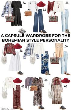 Boho Style Outfits Over 40, Simple Boho Outfits, Vetement Hippie Chic, Boho Capsule Wardrobe, Outfits Over 40, Boho Chic Style Outfits, Wardrobe For Women, Look Boho Chic, Boho Looks