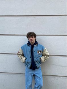 1990s Guys Fashion, 80s Jacket Men, 80s Man Outfit, 80s Jock Aesthetic, College Jacket Outfit Men, 80s Aesthetic Men, Vintage Outfits 80s Men, Men College Outfits, College Jacket Outfit