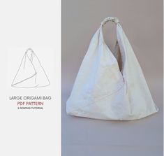 an image of a white bag on the left and right side with instructions for how to sew it