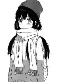 a drawing of a girl wearing a hat and scarf