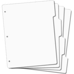 four white folders stacked on top of each other