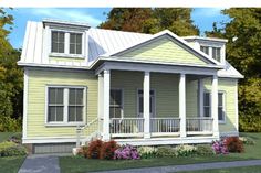 this is an artist's rendering of a small house with porches on the front