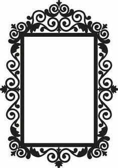 a black and white photo frame with swirly scrolls on it's edges, in the shape of a square