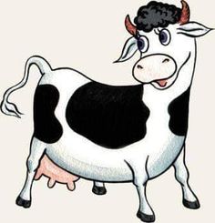 a black and white cow is standing in front of a white background with the word hello written on it