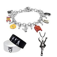 PRICES MAY VARY. MJ Jackson Bracelet King of Pop MJ bracelet and silver classic necklace MJ necklace:a black chain with a silver-black pendant, punk style, Perfect Gift:for all MJ fans,in christmas,new year,wedding party,concert and others,a box as a gift MJ bracelet:silver bracelet,classic tassels style, MJ Jackson Bracelet size : 20 cm =7.87inch Material: Alloy Themed Black Metal Jewelry, Trendy Black Charms Jewelry, Trendy Black Jewelry With Charms, Novelty Black Jewelry With Charms, Black Novelty Jewelry With Charms, Personalized Black Jewelry For Party, Themed Black Dangle Jewelry, Nickel Free Themed Black Jewelry, Personalized Black Metal Charm Bracelet