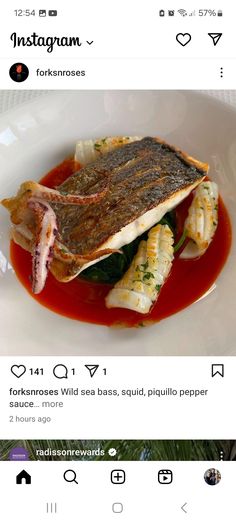 the instagram page on instagram shows an image of fish and vegetables in sauce