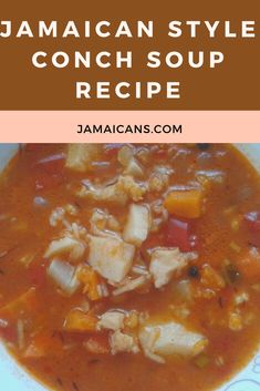 jamaican style conch soup recipe with text overlay