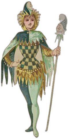 an illustration of a woman dressed in costume and holding a staff with feathers on her head