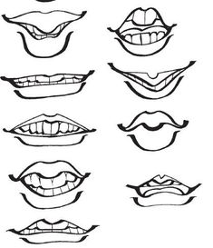 various mouths drawn in black and white