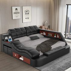 a bed that is in the middle of a room